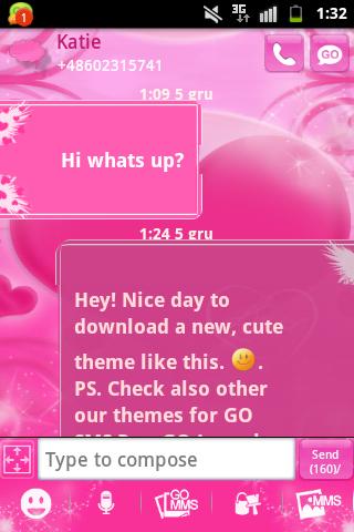 Pink Love Theme GO SMS Pro