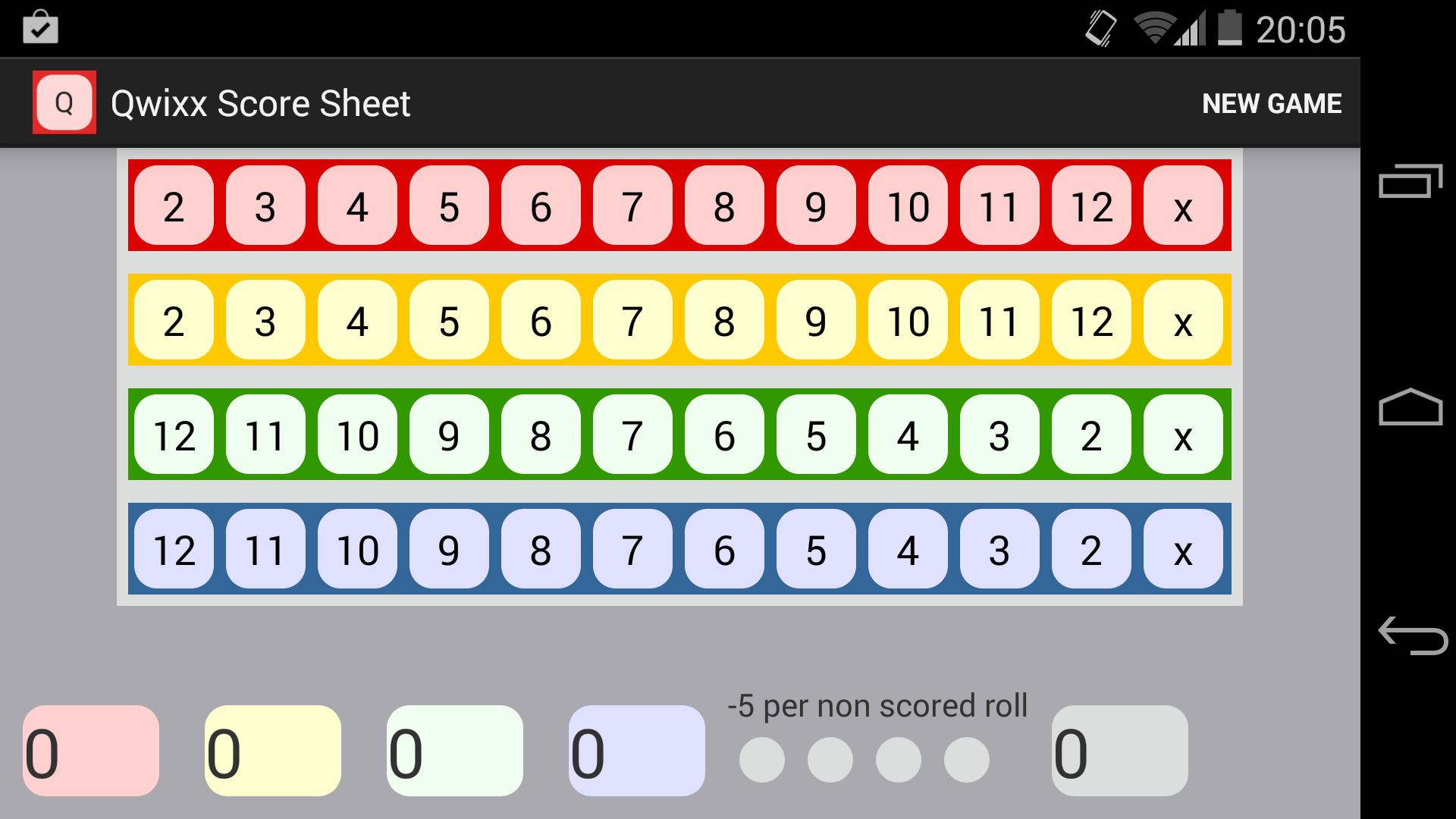 Qwixx Score Sheet