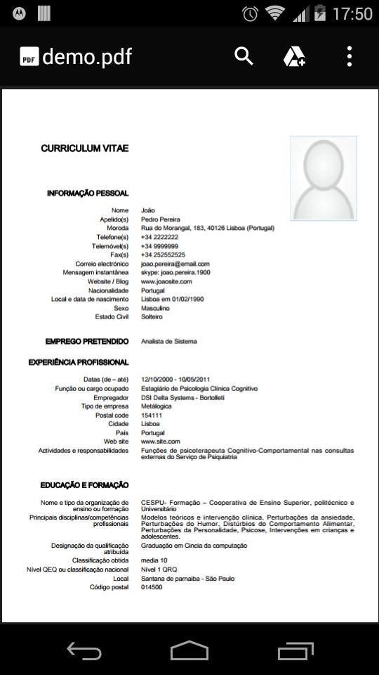 European curriculum vitae FREE