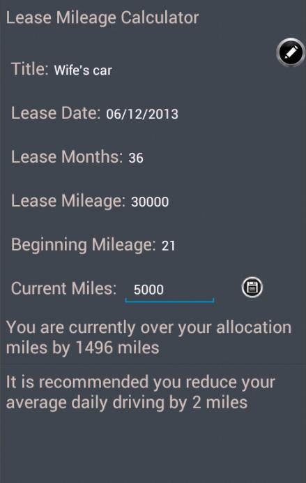 Lease Mileage Calculator