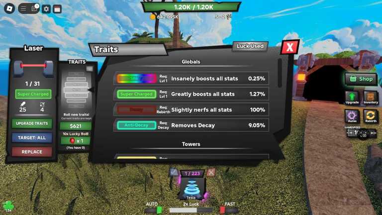Tower Defense RNG Traços Lista de Nível e Rolol
