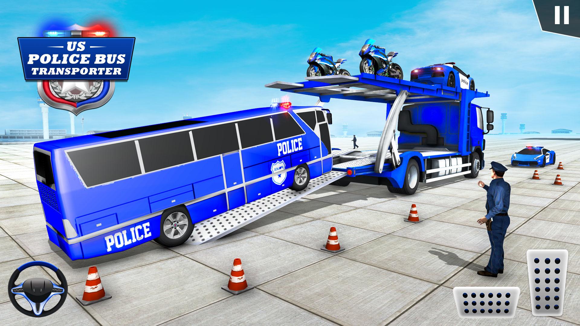 Grand Police Bus Transport Truck: Airplane Games