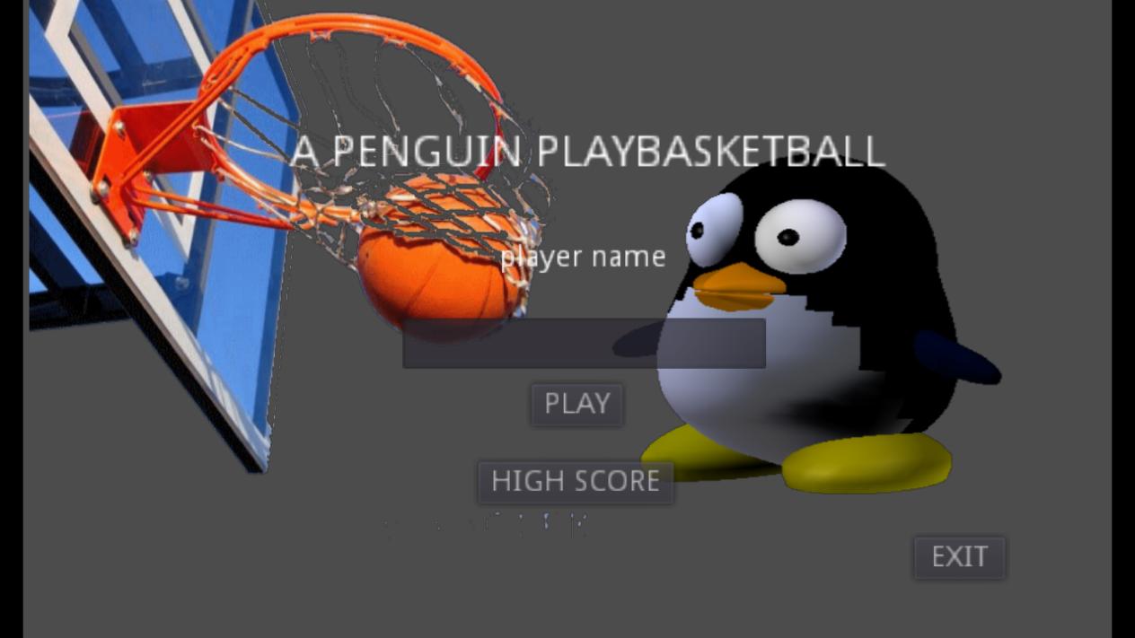 A penguin play basketball alone