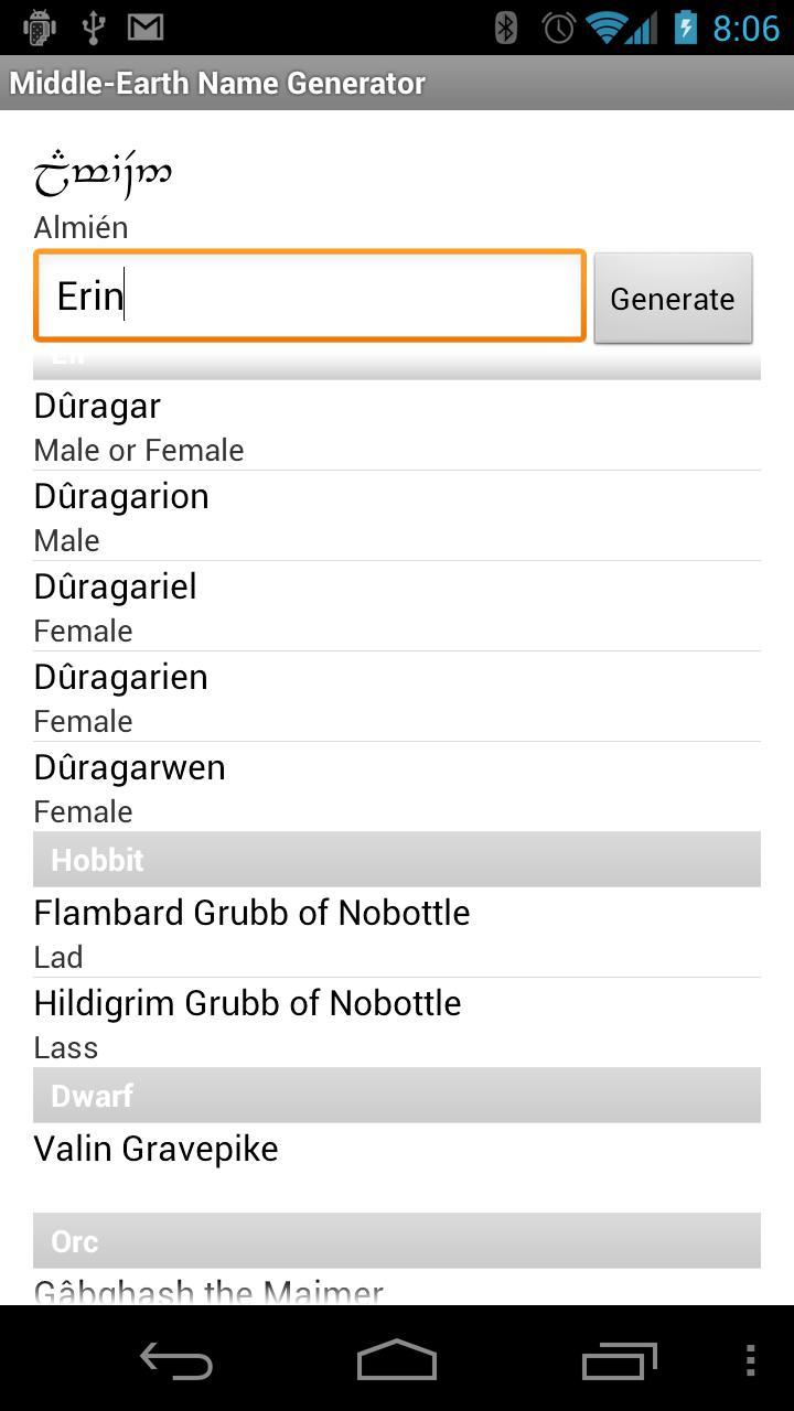 Middle-earth Name Generator