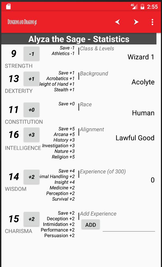 Character Sheet for DnD 5e