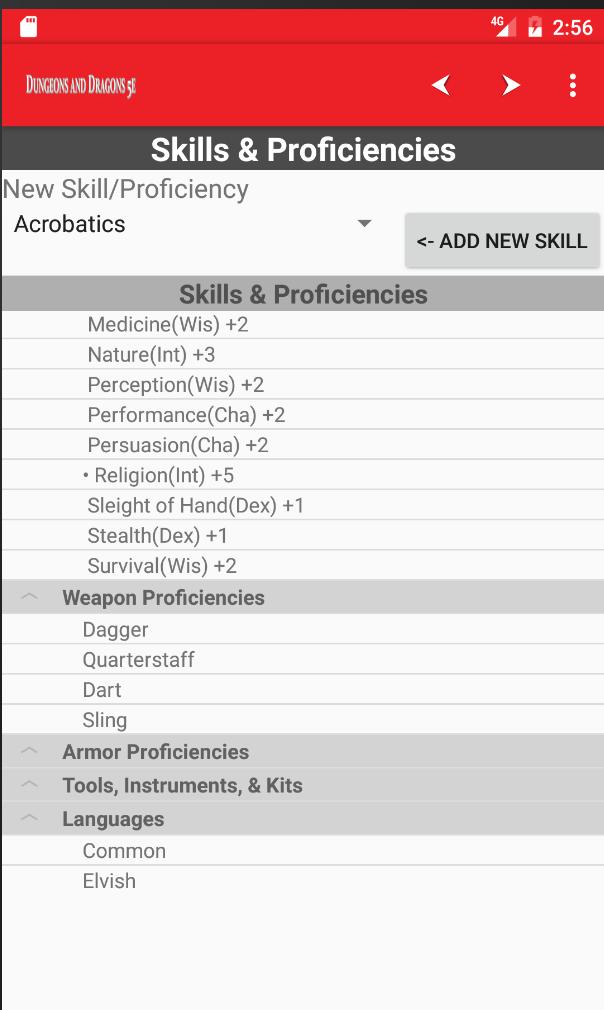Character Sheet for DnD 5e